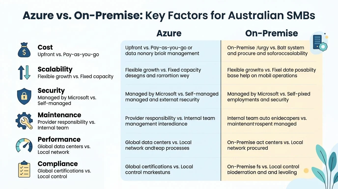 A comparison table outlining key differences between Azure cloud services and on-premise infrastructure for Australian businesses.