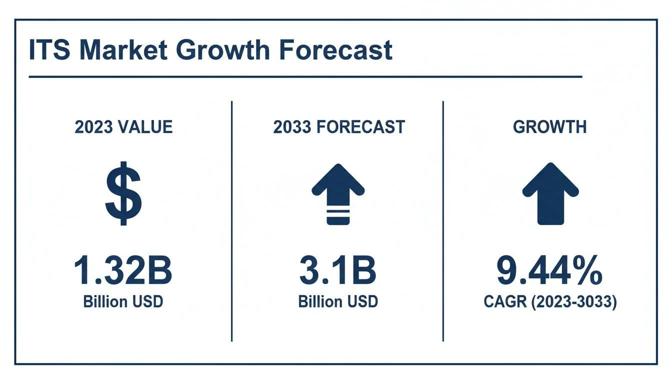 ITS Market Growth Forecast details 2023 value, 2033 forecast, and the 9.44% CAGR growth.