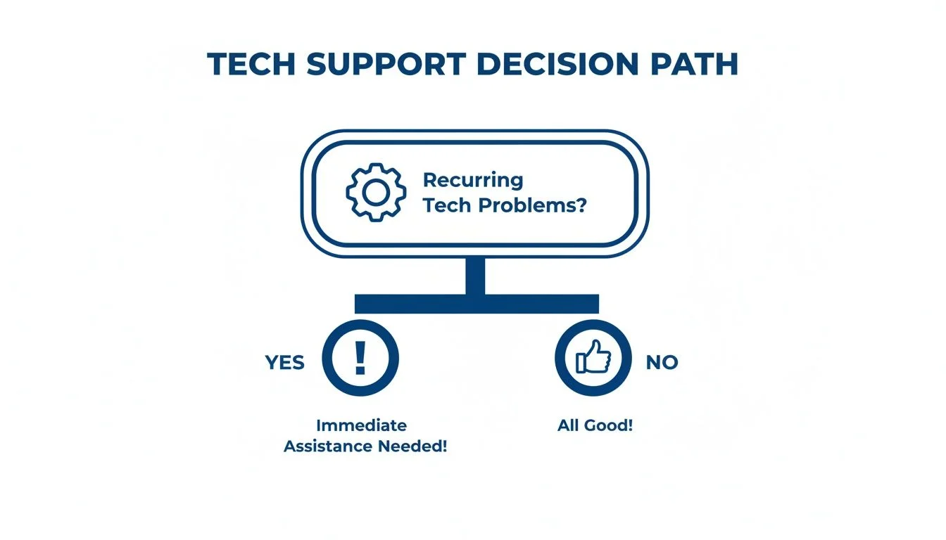 A flowchart illustrating a tech support decision path for recurring technical problems.
